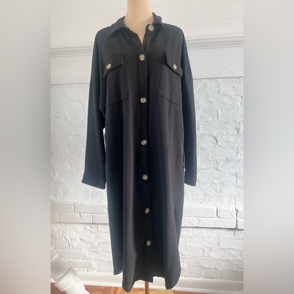 Electric And Rose Hamlin Black Sweatshirt Long Shacket Button Down Jacket NWT - Picture 4 of 12